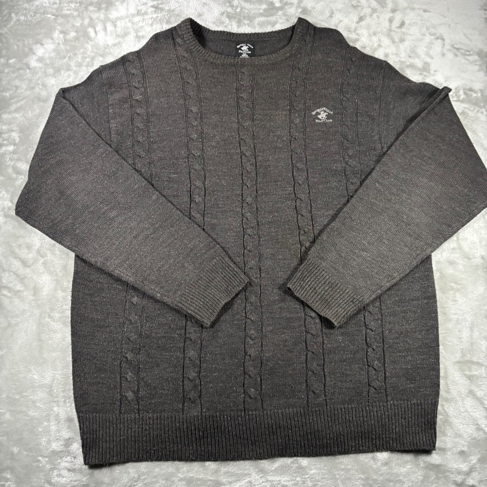 Beverly Hills Polo Club Mens XXL Charcoal Gray Cable Knit Crew Neck Sweater